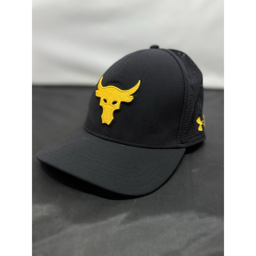 Under Armour Project Rock Hat Cap Snap Back Mens One Size Black Mesh Bull Logo